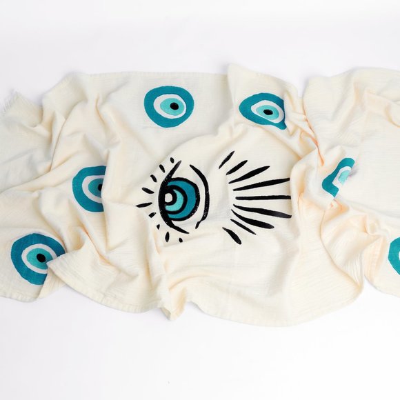 ICONIUM Luxury evil eye printed, muslin Peshtemal for women - Picture 3 of 7